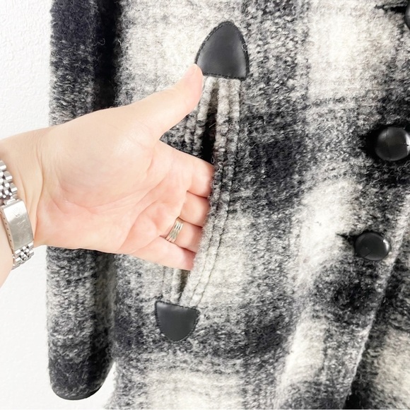 Isabel Marant Etoile Gabrie Plaid Checkered Wool Blend Coat Black White Large - Picture 3 of 9